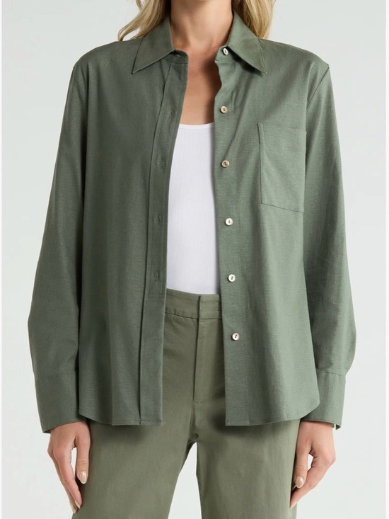 Vince Tops - Vince Long Sleeve Linen Blend Button-Up Shirt in Sea Fern. Size M. MSRP $298
